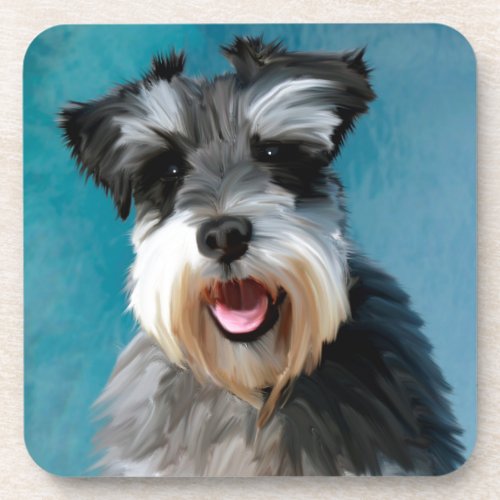 Miniature Schnauzer Water Color Art Painting Drink Coaster