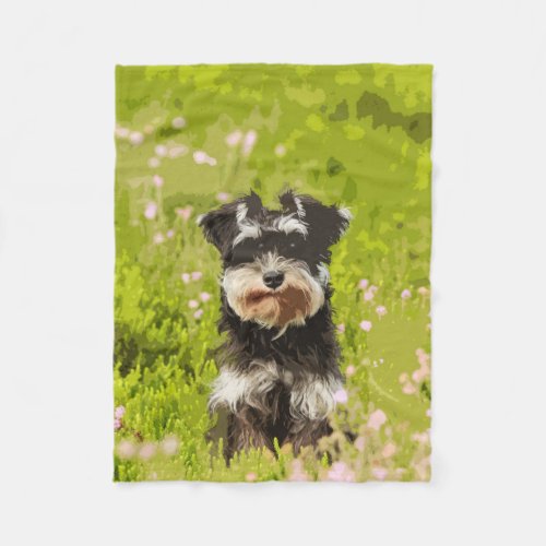 Miniature Schnauzer Water Color Art Painting Fleece Blanket