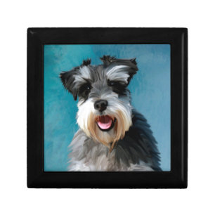 Miniature Schnauzer Water Color Art Painting Gift Box