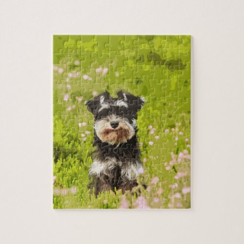 Miniature Schnauzer Water Color Art Painting Jigsaw Puzzle