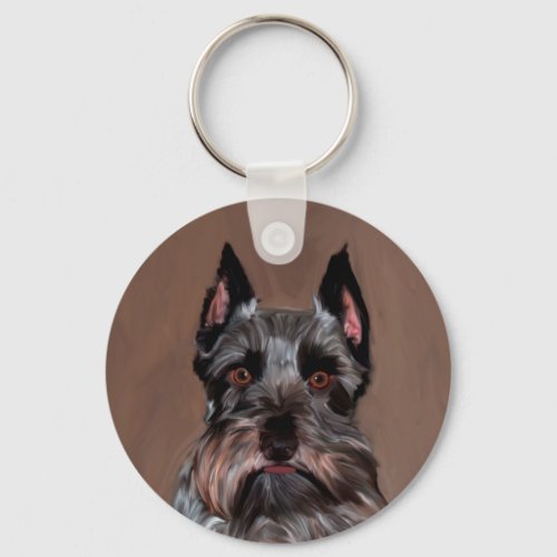 Miniature Schnauzer Water Color Art Painting Keychain