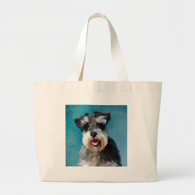 Miniature Schnauzer Water Color Art Painting Large Tote Bag (Front)