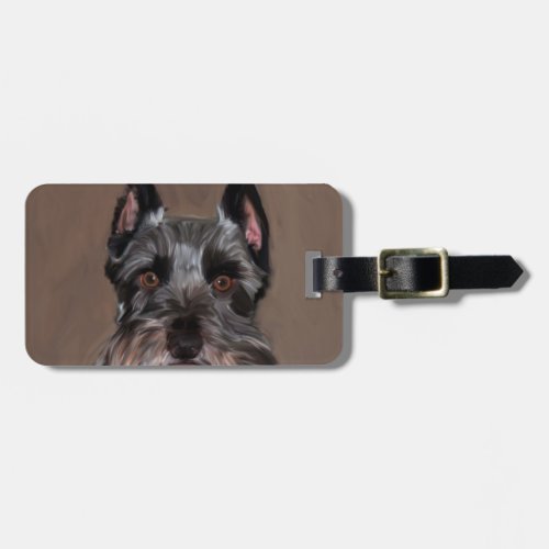 Miniature Schnauzer Water Color Art Painting Luggage Tag