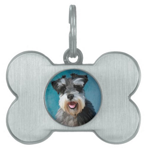 Miniature Schnauzer Water Color Art Painting Pet Name Tag