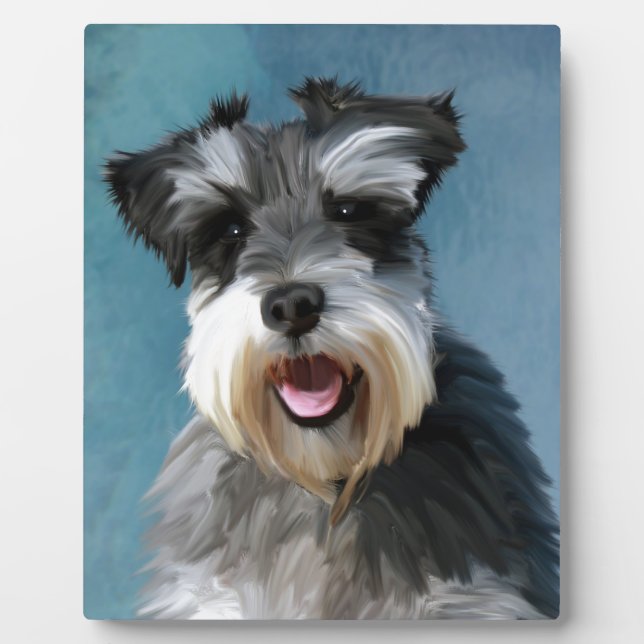 Miniature Schnauzer Water Color Art Painting Plaque (Front)