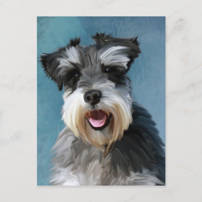 Miniature Schnauzer Water Color Art Painting Postcard (Front)