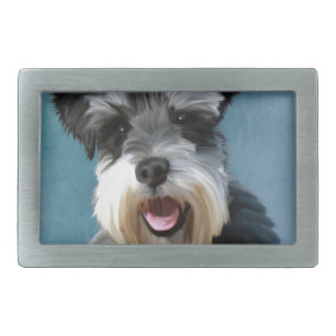 Miniature Schnauzer Water Color Art Painting Rectangular Belt Buckle