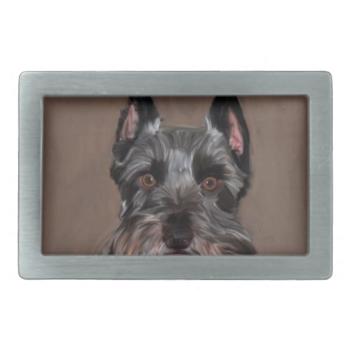 Miniature Schnauzer Water Color Art Painting Rectangular Belt Buckle