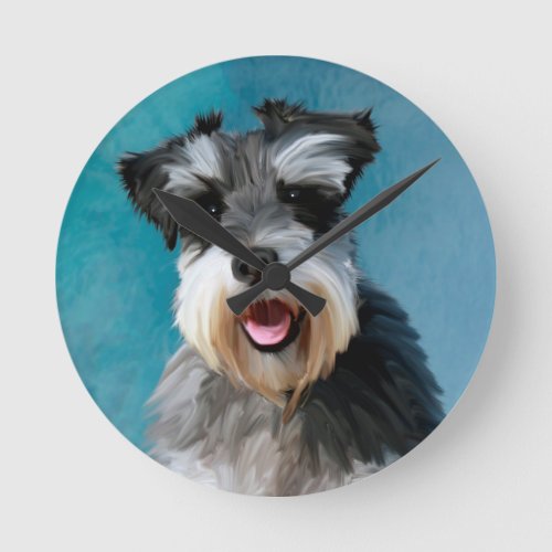 Miniature Schnauzer Water Color Art Painting Round Clock