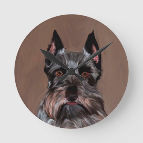 Miniature Schnauzer Water Color Art Painting Round Clock