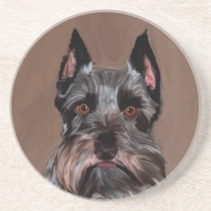 Miniature Schnauzer Water Color Art Painting Sandstone Coaster