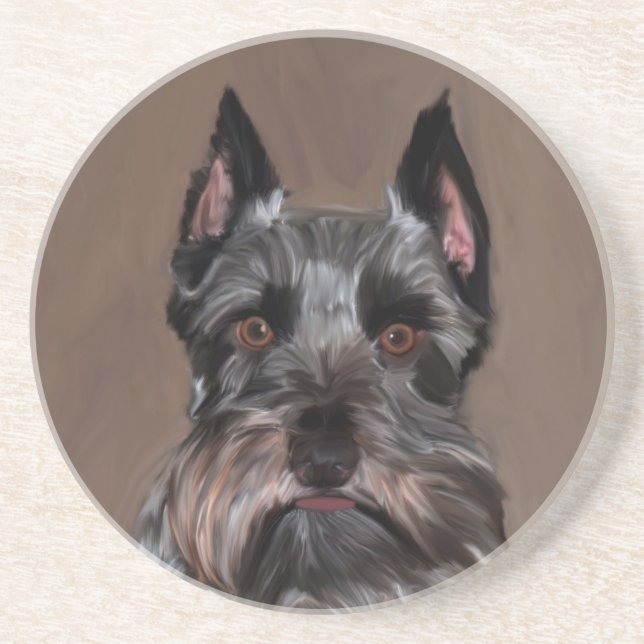 Miniature Schnauzer Water Color Art Painting Sandstone Coaster (Front)