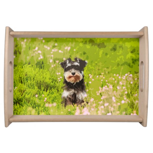 Miniature Schnauzer Water Color Art Painting Serving Tray