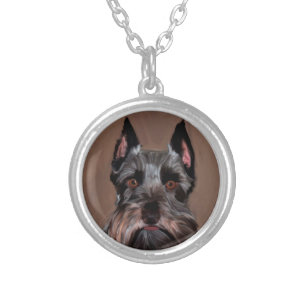 Miniature Schnauzer Water Color Art Painting Silver Plated Necklace