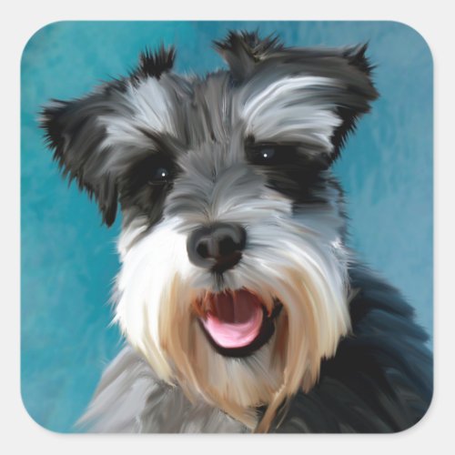 Miniature Schnauzer Water Color Art Painting Square Sticker