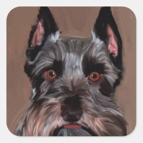 Miniature Schnauzer Water Color Art Painting Square Sticker