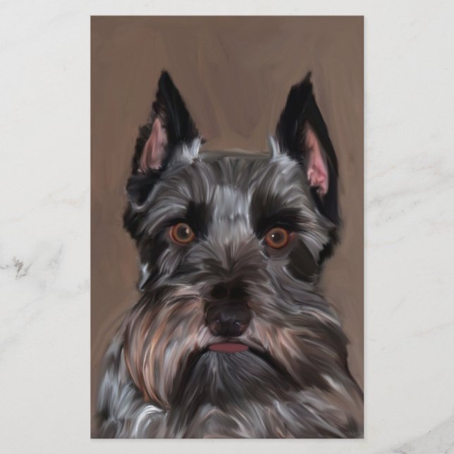 Miniature Schnauzer Water Color Art Painting Stationery (Front)