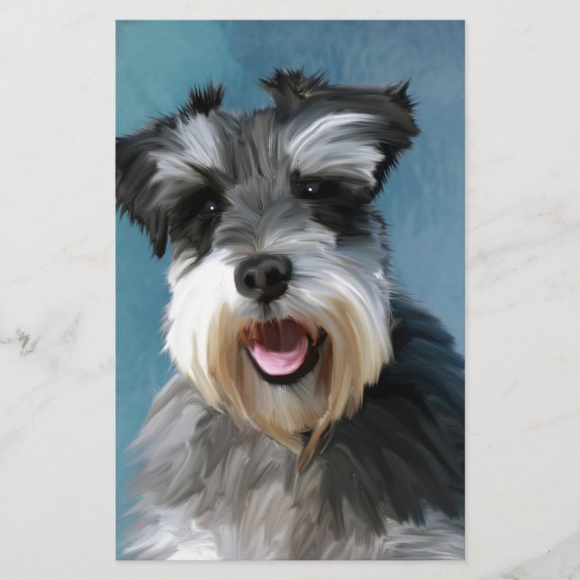 Miniature Schnauzer Water Color Art Painting Stationery (Front)
