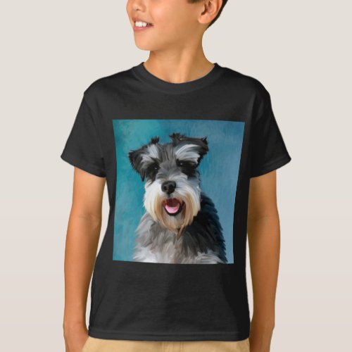 Miniature Schnauzer Water Color Art Painting T_Shirt