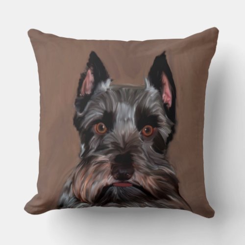 Miniature Schnauzer Water Color Art Painting Throw Pillow