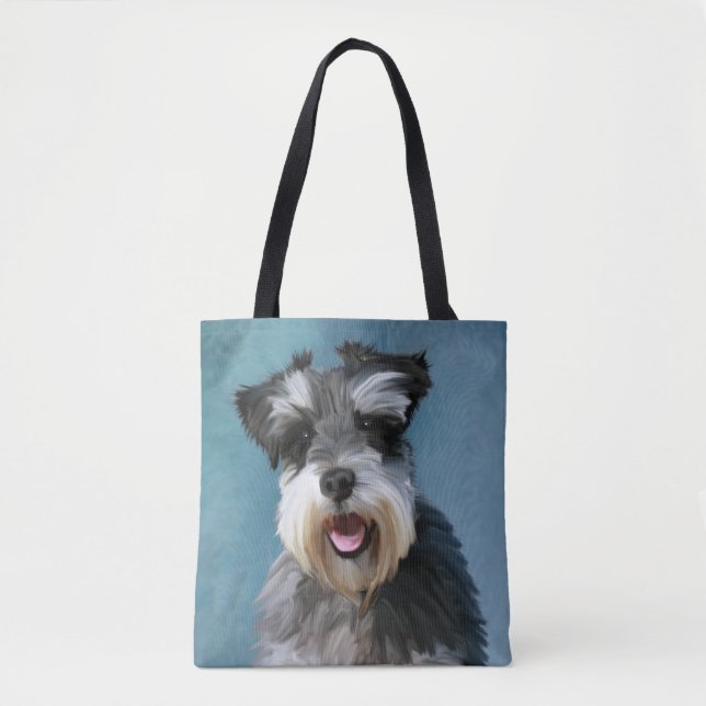 Miniature Schnauzer Water Color Art Painting Tote Bag (Front)