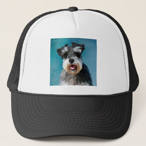 Miniature Schnauzer Water Color Art Painting Trucker Hat