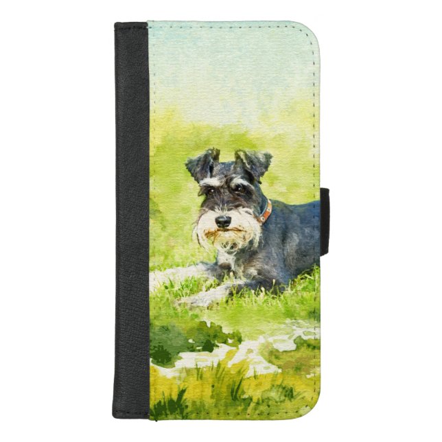 Miniature Schnauzer Watercolor Digital Art iPhone Wallet Case (Front)