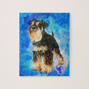Miniature Schnauzer Watercolor Digital Art Jigsaw Puzzle
