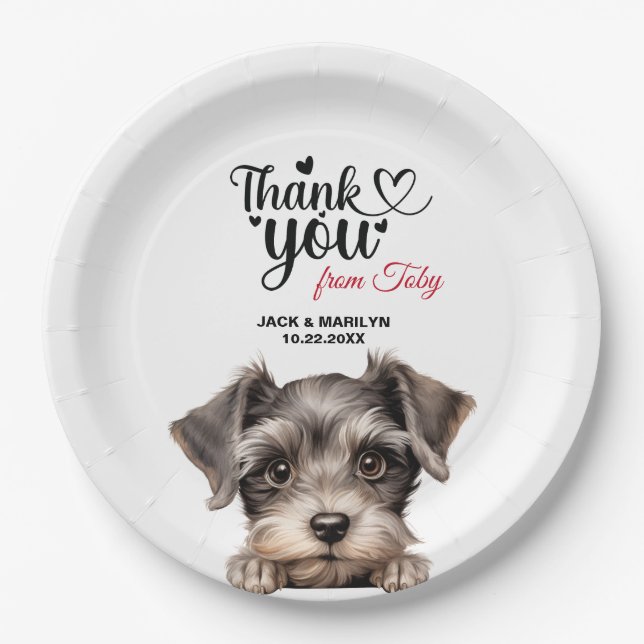 Miniature Schnauzer Wedding Thank You Paper Plates (Front)