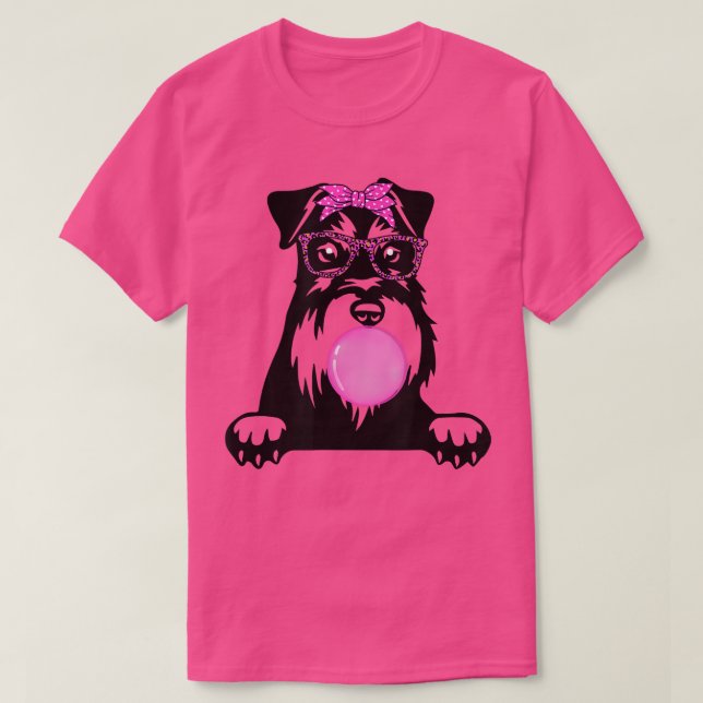 Miniature Schnauzer with bubble gum bandana glasse T-Shirt (Design Front)