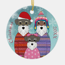 Miniature Schnauzers Christmas Family Portrait Pos
