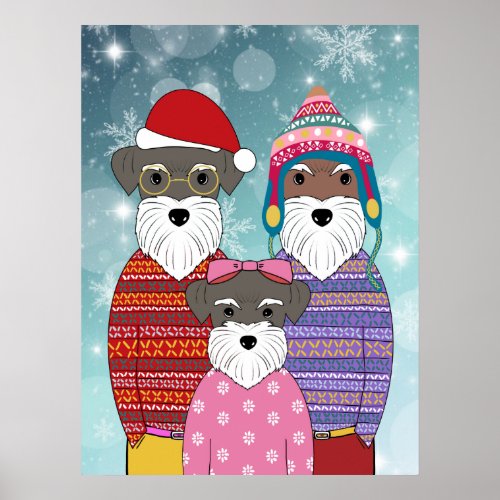 Miniature Schnauzers Christmas Family Portrait Poster
