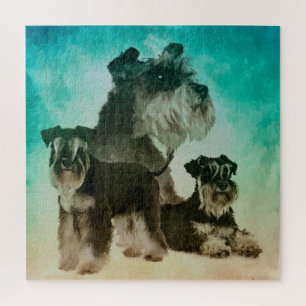 Miniature Schnauzers Collage Digital Art Jigsaw Puzzle