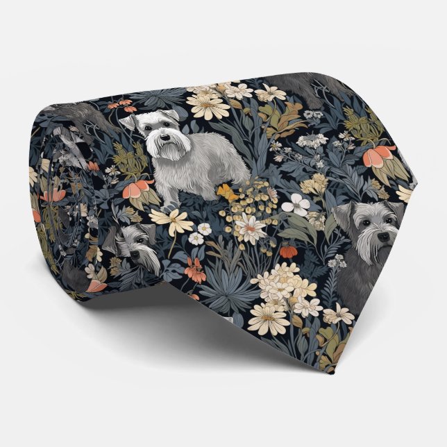 Miniature Schnauzers in a William Morris Garden Neck Tie (Rolled)