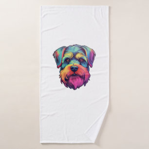 Miniature Shining Schnauzer Neon Retro Sticker Bath Towel