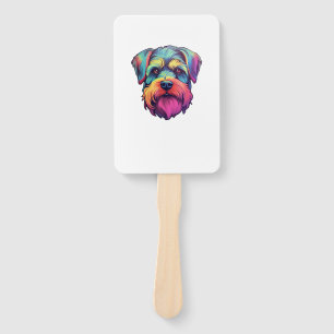 Miniature Shining Schnauzer Neon Retro Sticker Hand Fan