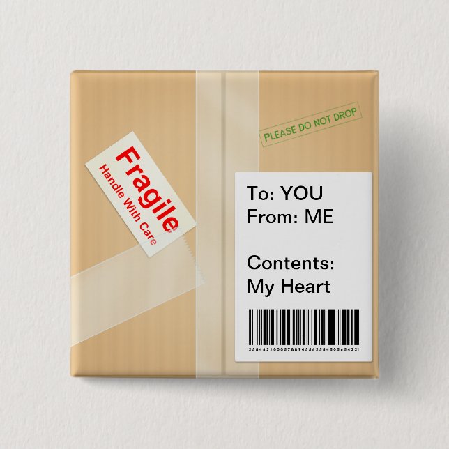 Miniature Shipping Box Cute Custom Text Button (Front)