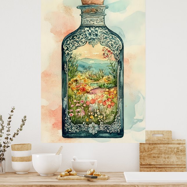 Miniature spring landscape enclosed in an ornate  poster (Kitchen)