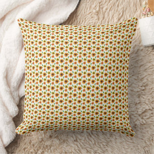 Miniature Sunflowers & Botanical Leaves Pattern Throw Pillow
