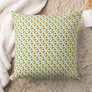 Miniature Sunflowers & Botanical Leaves Pattern Throw Pillow