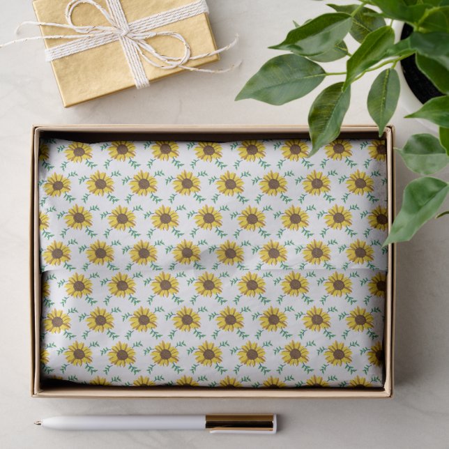 Miniature Sunflowers & Botanical Leaves Pattern Tissue Paper (Gift)