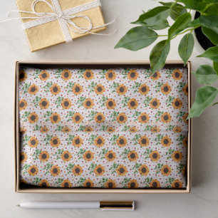 Miniature Sunflowers & Botanical Leaves Pattern Tissue Paper