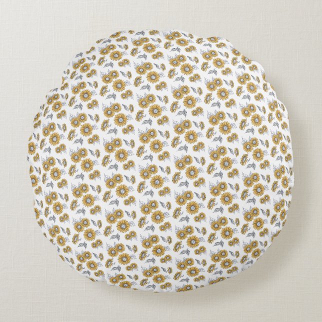 Miniature Sunflowers Pattern Round Pillow (Front)