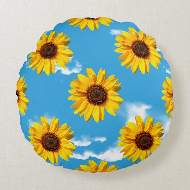 Miniature Sunflowers Pattern Round Pillow (Front)