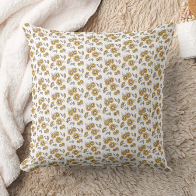 Miniature Sunflowers Pattern Throw Pillow (Blanket)