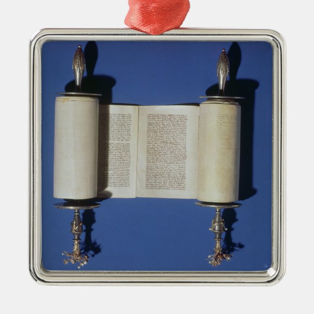Miniature Torah Scroll, 1765 Metal Ornament (Front)