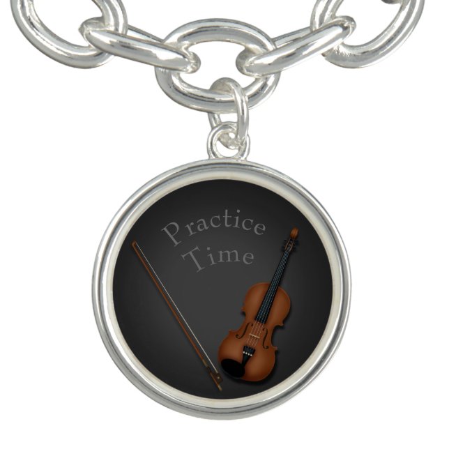 Miniature Violin & Bow Inside Personalized Bracelet (Design)
