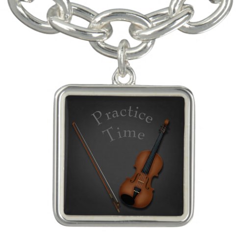 Miniature Violin  Bow Inside Personalized Bracelet
