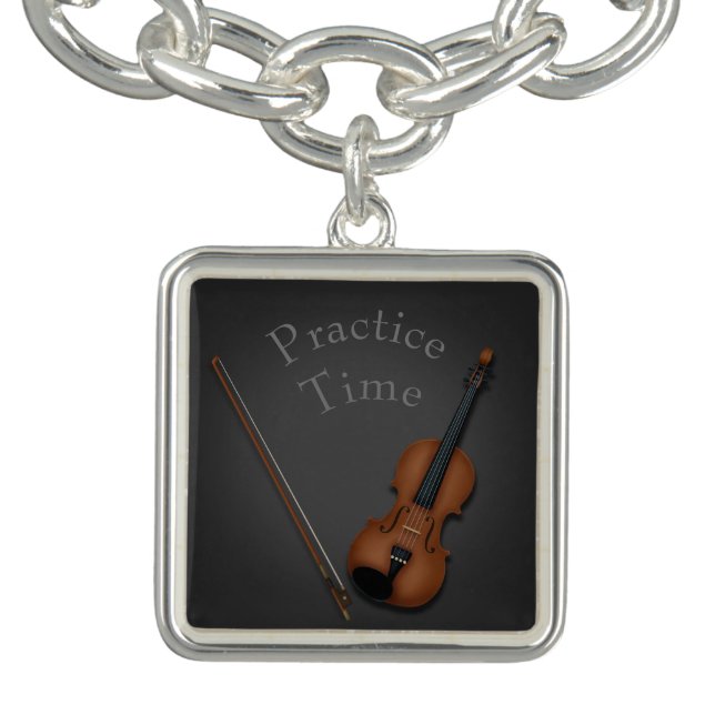 Miniature Violin & Bow Inside Personalized Bracelet (Design)