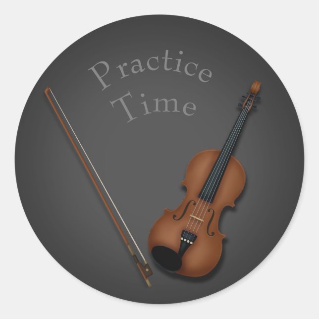 Miniature Violin & Bow Inside Personalized Classic Round Sticker (Front)